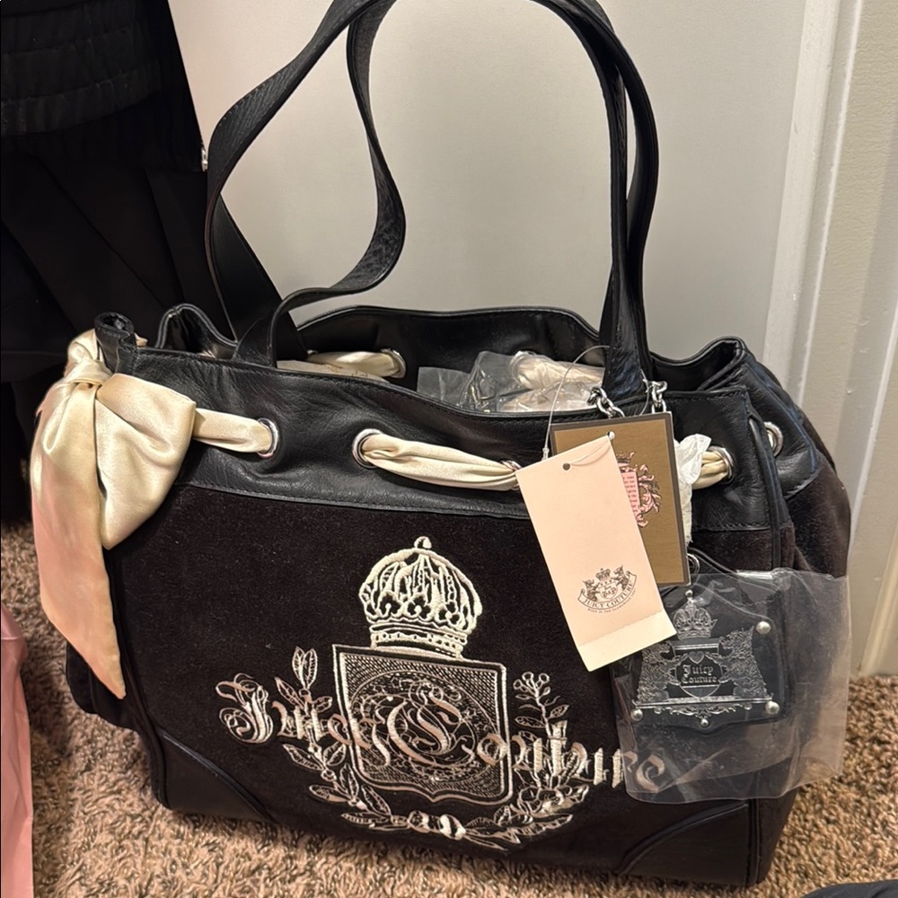 Juicy Couture Black and Gold Tote Bag with Metallic Accents